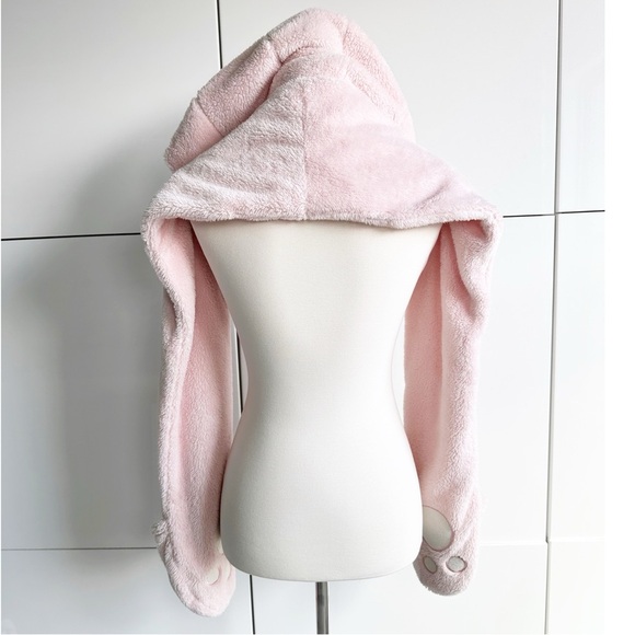 Pink Bunny Fuzzy Hat Hood Beanie With Hand Pockets From Japan - Picture 6 of 6